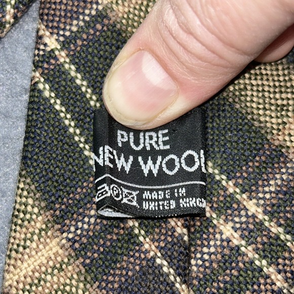 100% Wool Tartan Necktie Made in UK Brown Green Plaid Tie Vintage - Picture 5 of 6